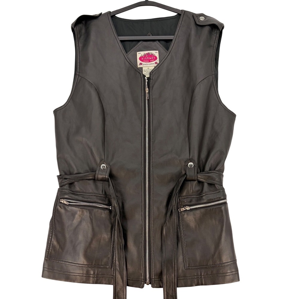 Y2K Moto Faux Leather Vest Womensβ 18 Biker Grunge Streetwear Zip Black